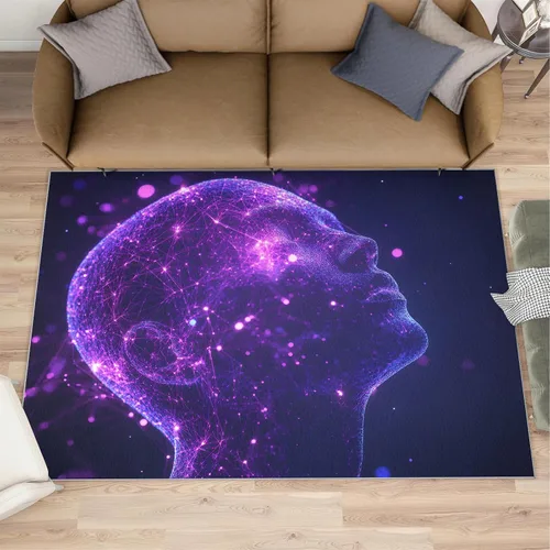 Vista 2 de Cyberpunk Rugs for Bedroom, Neon Head Area Rug, Neon Art Rugs for Living Room, Indoor Non-Slip Rug, Machine Washable Carpet for Front Entrance Floor
