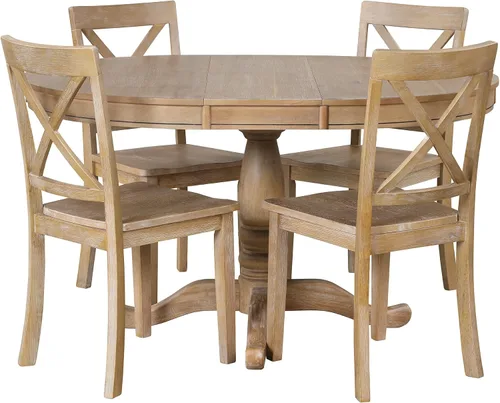 Vista 2 de Polibi Juego de mesa de comedor moderno de 5 piezas, mesa de comedor redonda extensible con 4 sillas de comedor de respaldo alto, juego de comedor