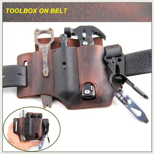Vista 9 de Funda multiherramienta para cinturón organizador de bolsillo EDC de cuero por LIPOUD