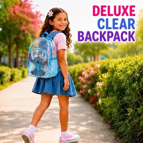 Vista 6 de Fast Forward Lilo & Stitch Kids Clear School Backpack, 16 Inch Lilo & Stitch Azul