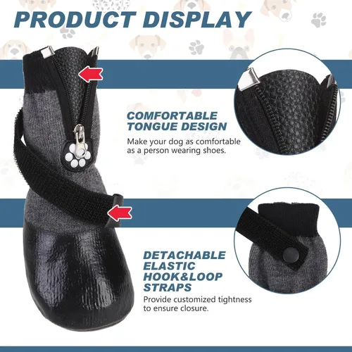 Vista 4 de Botas para perro, calcetines impermeables para pavimento caliente, botines antideslizantes para perros, protectores de patas para suelos de madera