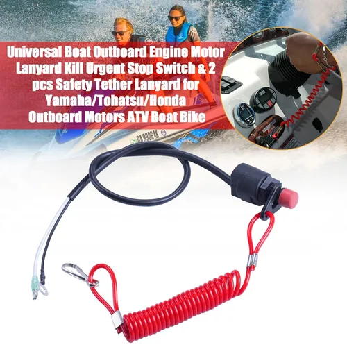 Vista 3 de Cordón universal fuera de borda para motor para matar el motor con interruptor de parada urgente/cordón de seguridad, 2 piezas compatible