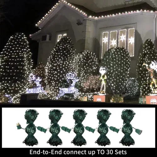 Vista 5 de LAMPHOME Red de luces LED de Navidad para exteriores, 150 luces LED de 6 x 4 pies, tira de luces de malla de hadas conectables al aire libre