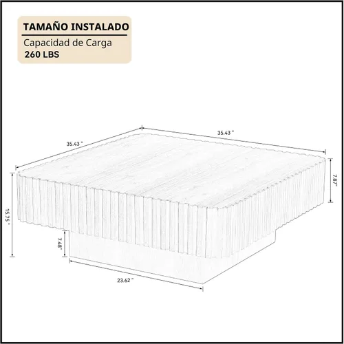 Vista 2 de WILLIAMSPACE Mesa de café cuadrada de 35.43" con base resistente, mesa de centro de tambor de madera moderna y lujosa, mesa auxiliar de acento
