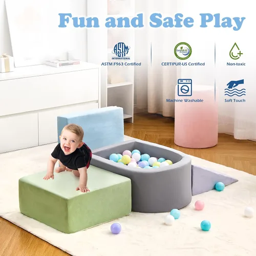 Vista 6 de Juguetes de escalada para niños pequeños, bloques de espuma para escalar con foso de bolas para bebé, juego de escalada suave para niños pequeños