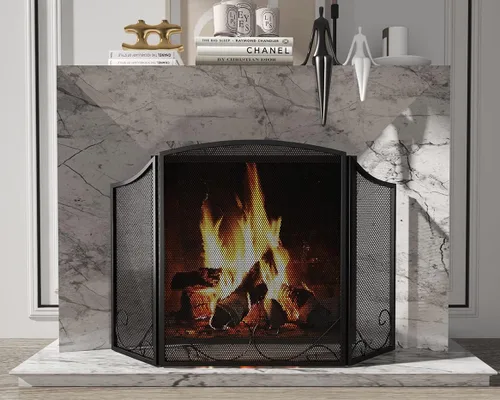 Vista 8 de Lizh Metalwork - Pantalla de chimenea de hierro forjado de 3 paneles, 48 pulgadas de largo x 29 pulgadas de alto, protector de chispas con diseño