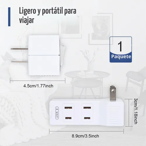 Vista 4 de SYCON Adaptador de pared de 4 tomas con interruptor de alimentación y luz nocturna, adaptador extensor de 2 clavijas con 4 tomas de corriente