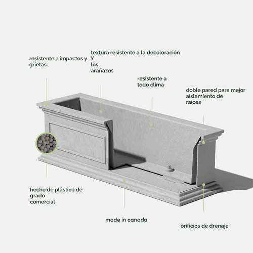 Vista 3 de Veradek Brixton Series - Maceta rectangular para exteriores Gris