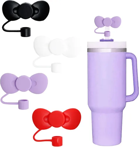 Vista 12 de Juego de 4 fundas de popote con diseño de estrella compatibles con vasos Stanley de 30 y 40 onzas, reutilizables, bonitas puntas de popote