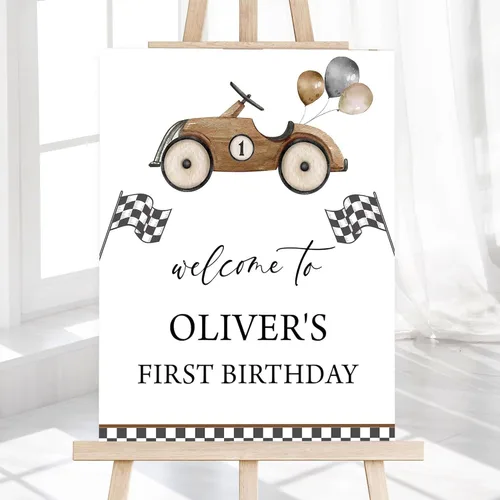 Vista 6 de Race Car Birthday Welcome Sign for Boys, Custom Racing Truck Theme Party Decoration, Personalized Red Sports Car Poster, Kid’s Age Banner for Race