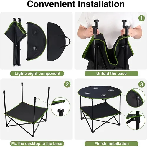 Vista 6 de LEADALLWAY Mesas de Camping Plegables Ligeras Mesa Portátil para Exteriores con 4 Portavasos y Bolsas de Transporte para Picnic al Aire Libre, negro