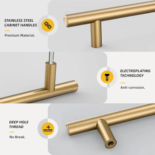 Vista 3 de Goldenwarm Paquete de 5 tiradores para gabinete color bronce champán, tiradores para cajones de bronce de 2-1/2 pulgadas (64mm), manijas
