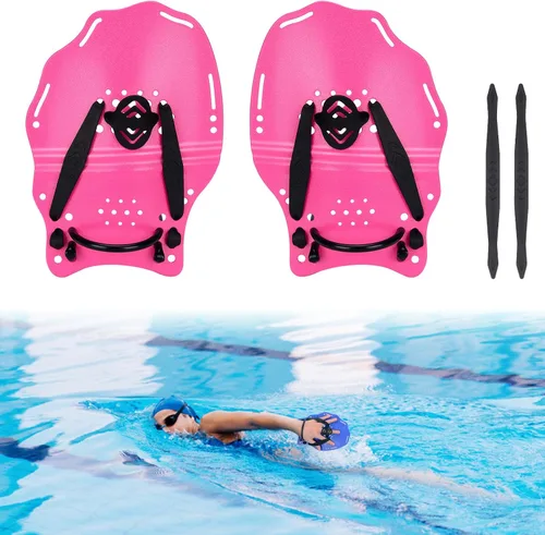 Vista 7 de Hikeen Paleta de natación para adultos y jóvenes, paletas de mano de entrenamiento de natación con correas ajustables, paletas de mano de natación