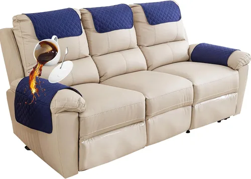 Vista 21 de Funda para Reposabrazos de Sofá, Funda para Reposacabezas de Silla Reclinable, Funda de Sillón con Bolsillos, Protector de Muebles Acolchado Beige