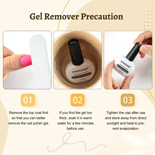 Vista 7 de JODSONE Juego de 3 piezas de 10 ml de capa superior y base de esmalte de uñas con removedor de gel; removedor de uñas de gel para remoción rápida