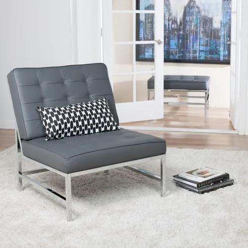 Vista 2 de Silla Ashlar Modern Accent en piel mezclada, cromo/gris