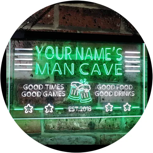Vista 24 de ADVPRO Letrero de neón LED personalizado con texto en inglés "Man Cave Home Bar Est. Year Single Color LED Neon Sign 12 x 8.5" st4s32-x0012a-tm-b