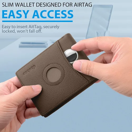 Vista 6 de doeboe Billetera triple con bolsillo para monedas, billetera Airtag con bloqueo RFID, cartera para tarjetas de crédito para hombre, de piel