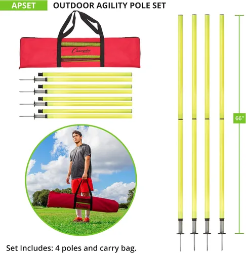 Vista 5 de Champion Sports Agility Training Pole & Hurdle Sets – Speed, Footwork & Coordination Drills, Indoor/Outdoor PVC Poles