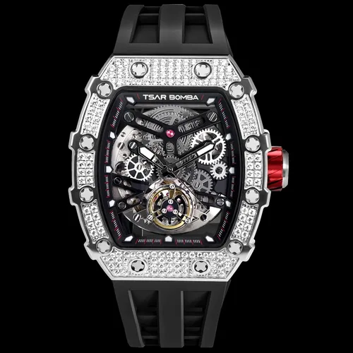 Vista 9 de Tonneau - Reloj automático para hombre, reloj de esqueleto de lujo para hombre, mecánico, resistente al agua, analógico, reloj de pulsera