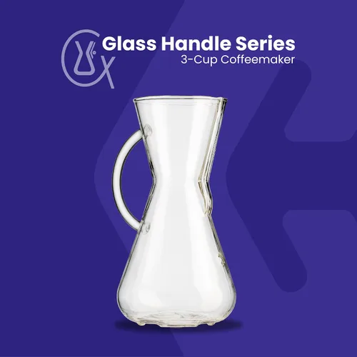 Vista 2 de Chemex Cafetera vertida, mango de vidrio de colores, 3 tazas de 15 onzas, dorado Elegante vidrio coloreado, borosilicato, utiliza filtros FP-2