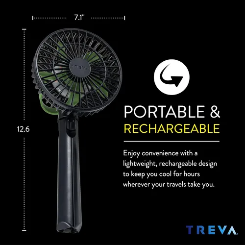 Vista 6 de Treva Ventilador de trípode de 5 pulgadas con luz incorporada y soporte de teléfono adjuntable, mini ventilador recargable de 3 velocidades