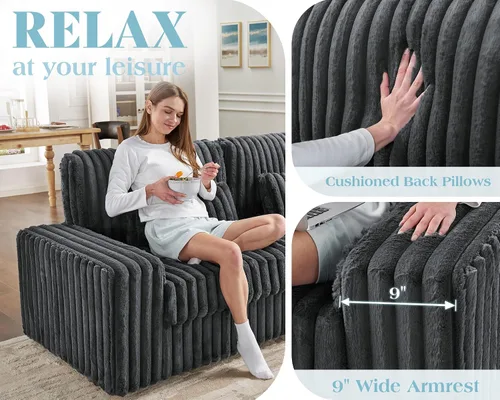 Vista 5 de VanAcc Sofá de gran tamaño de 88 pulgadas, sofá moderno con almohadas lumbares y reposabrazos, sofá de 3 plazas, sofás de nube para sala de estar
