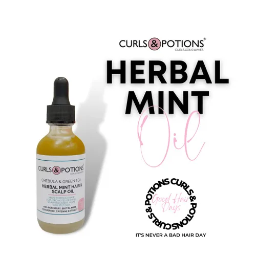 Vista 4 de Curls & Potions Aceite de menta de hierbas para el cabello y el cuero cabelludo con chebula y té verde con biotina, MSM, aceite para el crecimiento