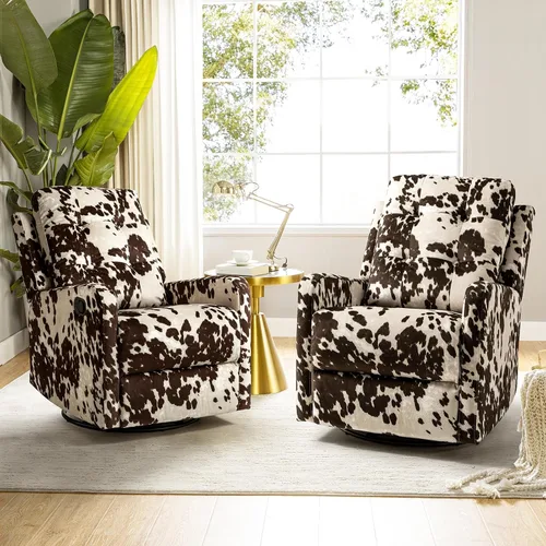 Vista 10 de HULALA Home Silla reclinable moderna de tela estampada para sala de estar, sofá reclinable con respaldo alado, cómodo sillón giratorio de 360 Marrón