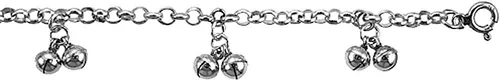 Vista 2 de Pulsera de plata de ley con dije de cascabel doble para mujer, 0.472 in, se adapta a muñecas de 7 a 8 pulgadas, Metal