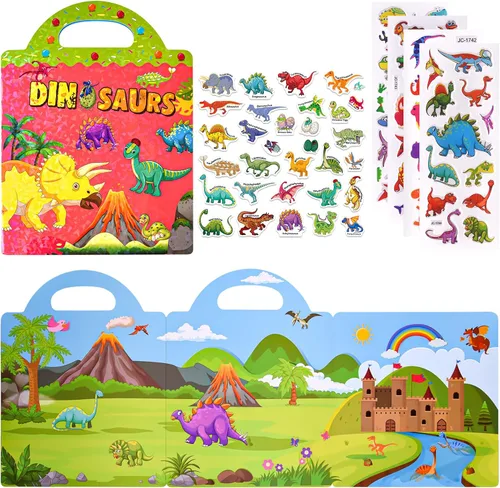 Vista 15 de ASTARON Libro de calcomanías reutilizables para niños pequeños, 88 piezas de calcomanías de animales, actividades para viajes por carretera