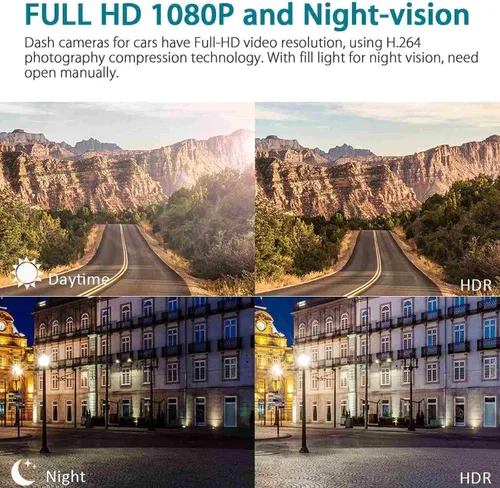 Vista 4 de Cámara de salpicadero, cámara de tablero frontal y trasera, cámara de tablero de 4 pulgadas para automóviles, 1080P, gran angular de 170°, visión