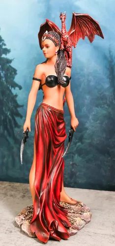 Vista 8 de Ebros Gift Fantasía Tribal Guerrero Ébano Princesa Meike El Dragón Bruja Susurrador Sosteniendo Hojas Falcata Figura Coleccionable 12" H Nene Thomas