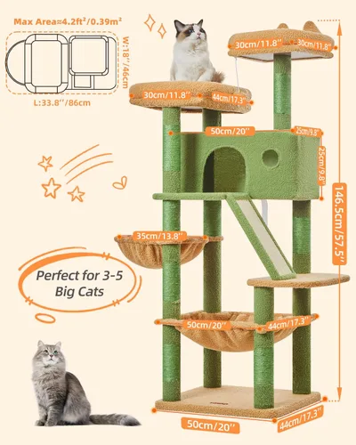Vista 62 de Taoqimiao Árbol para gatos de 57.5 pulgadas, torre para gatos de interior para adultos, condominio extragrande para gatos, 8 postes rascadores