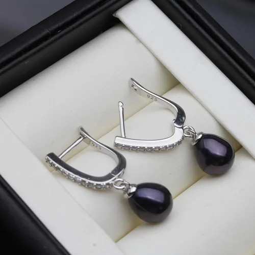 Vista 5 de Aretes colgantes de plata de ley 925 real de 8 a 0.354 in, color negro, blanco, gris, perlas cultivadas de agua dulce, joyería para mujeres y niñas