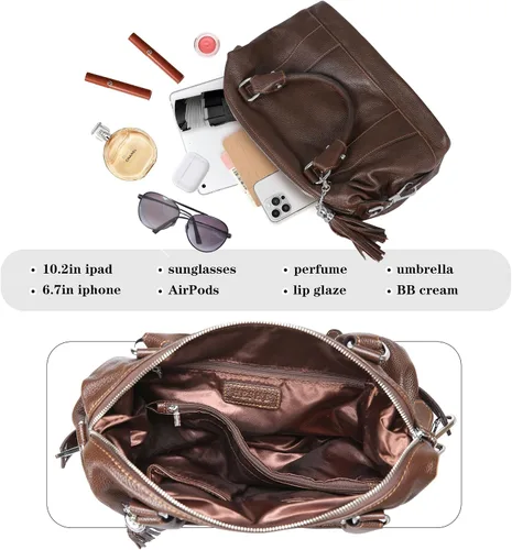 Vista 5 de Heshe - Bolsa de hombro de piel para mujer, con asa superior, bolsa cruzada
