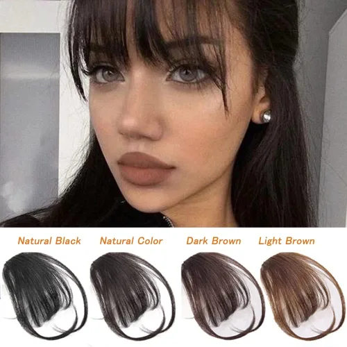 Vista 7 de Flequillo con clip de cabello 100% humano con flequillo de pelo con patillas, extensiones de cabello para mujer, extensiones de cabello con clip