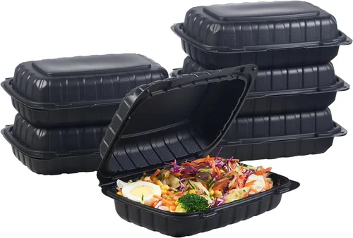 Vista 12 de Jaluxing 100 unidades de contenedores desechables de plástico transparente con bisagras para llevar alimentos, 15 cm de ancho, envases desechables