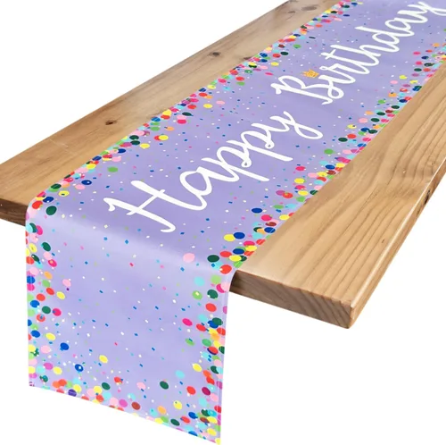 Vista 6 de Letjolt Happy Birthday Table Runner 72 Inches, Black Negro