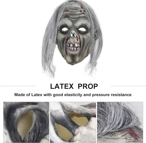 Vista 4 de Máscara de Halloween gris zombie máscara monstruo espeluznante mordida látex máscara de cicatriz