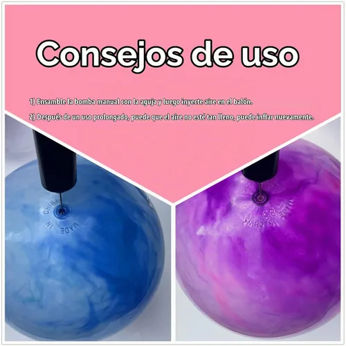 Vista 7 de Pelotas hinchables marmoleadas, juego de 2 bolas inflables grandes con bomba de aire manual y 2 puntas de cabeza
