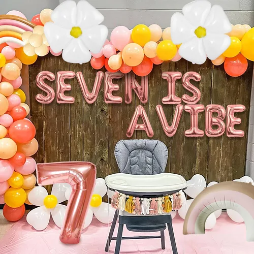 Vista 3 de 101 piezas de decoración de fiesta de cumpleaños de "Seven is a Vibe", decoración de pastel de "Seven is a Vibe", decoración de cumpleaños de siete