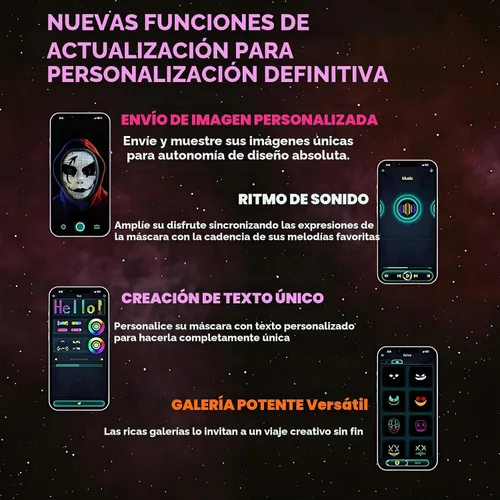 Vista 4 de JDBMAOYE Máscara LED con control de aplicación, máscara de Halloween 115 patrones + aplicación a patrones personalizados