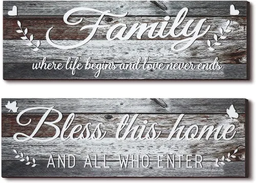 Vista 8 de Jetec - Letrero de pared de madera con texto en inglés «Bless This Home», 2 unidades, color marrón