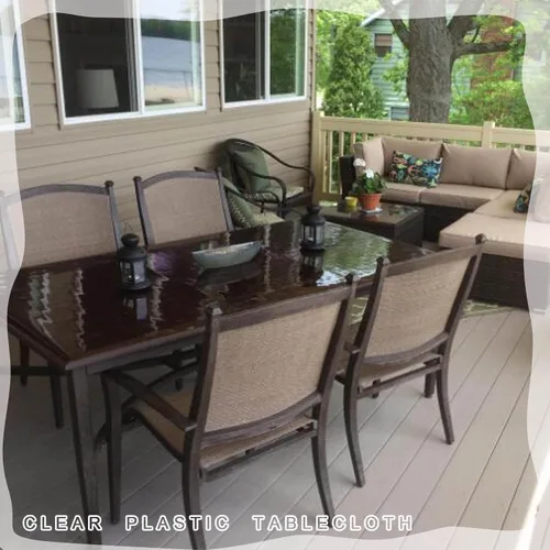 Vista 5 de Mantel de PVC transparente de 0.039 pulgadas de grosor, protector de mesa para comedor, oficina, tapete de plástico para escritorio, resistente al