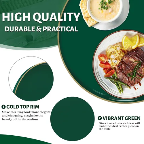 Vista 3 de MAONAME - Bandeja decorativa verde oscuro, bandeja de servir redonda de 13 pulgadas con asas, bandejas de plástico para mesa de café, bandejas