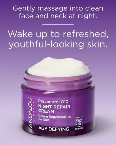 Vista 4 de Crema reparadora de noche Andalou Naturals Age Defying Resveratrol Q10 - Hidratante y suavizante antiarrugas - CoQ10 y resveratrol para piel seca