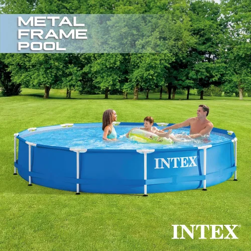 Vista 3 de Intex Cubierta redonda de 12 pies por 30 pulgadas para piscina sobre el suelo y Intex de 12 pies, PVC, con capacidad para 6 personas, color gris