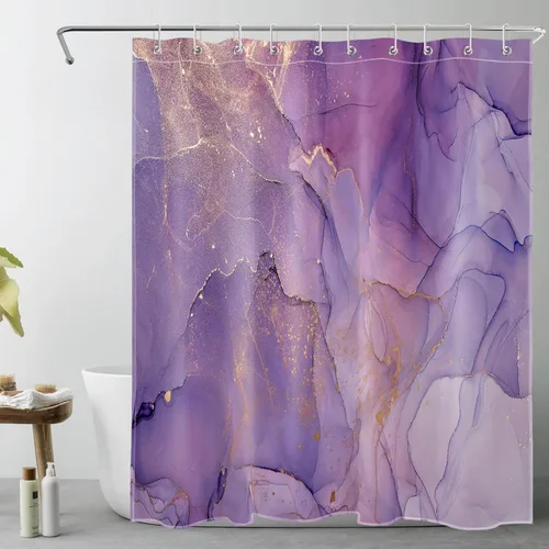 Vista 15 de LB Grey Marble Shower Curtain Decor, Modern Luxury Abstract Pink and Black Marble Textured Shower Curtain for Bathroom 60X72 inch Polyester Fabric