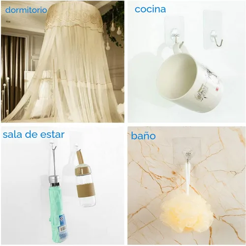 Vista 6 de Jwxstore Paquete de 12 ganchos autoadhesivos resistentes, 33 libras máximo, transparentes, impermeables, ganchos de pared adhesivos para llaves